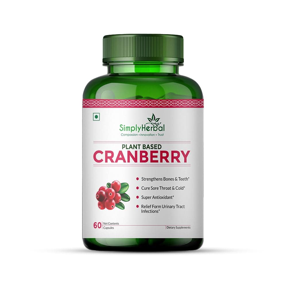 Simply Herbal D Mannose Cranberry Capsules 800 MG Supplement with Powerful Probiotics & Antioxidants Promotes Urinary Tract Health, Strong Bones & Teeth for Women & Men (60 Capsules)