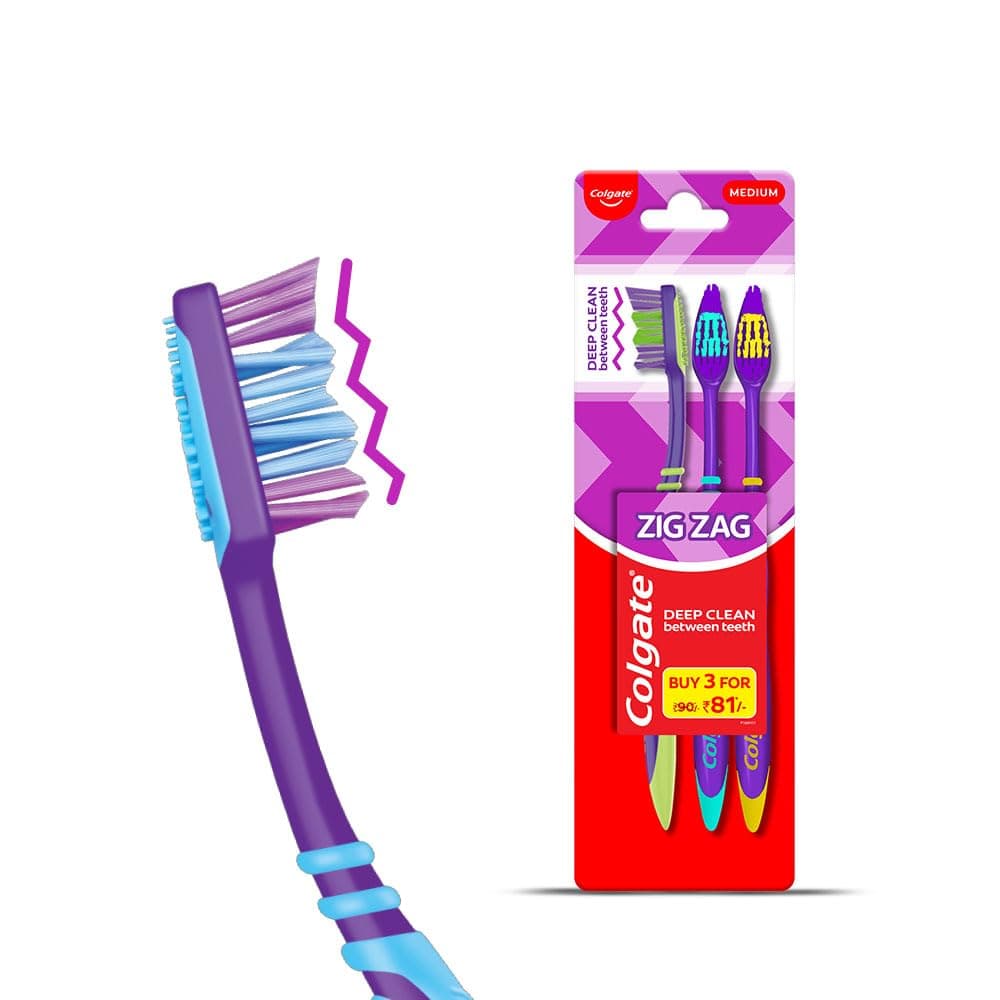 Colgate Zigzag Manual Toothbrush - Medium (Buy 2 Get 1,Black)