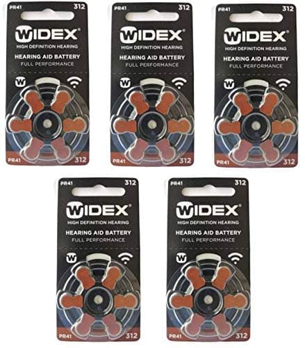 Widex hearing aid battery Size 312 (PR41) (5 Packets = 30 batteries)