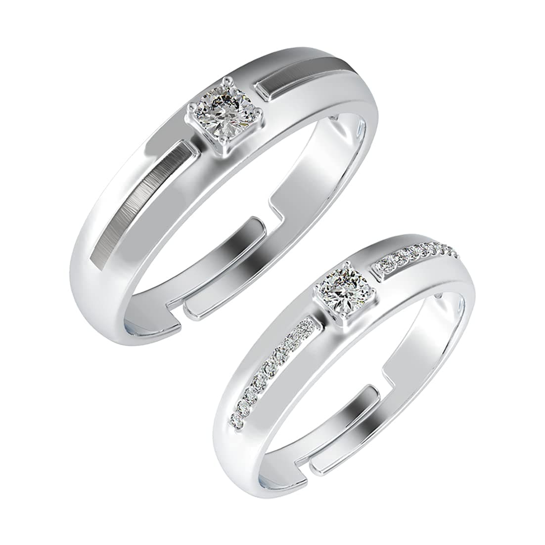 Clara 925 Silver Nario Adjustable Couple Band Promise Rings for Men & Women
