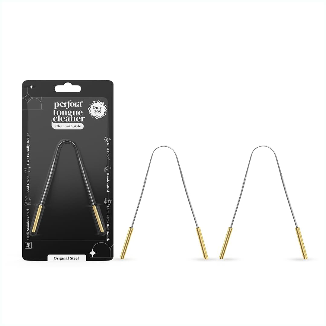 Perfora Silver Steel Tongue Cleaner For Men And Women | For Fresh Breath, Improved Taste Sense & Bacteria Removal | Pack of 2