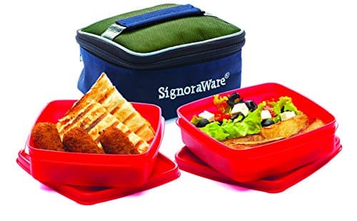 Signoraware Hot N Fresh Lunch Box with Bag, Deep Red