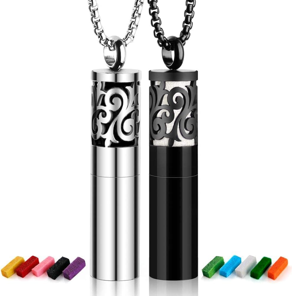 Maromalife 2 Pack Aromatherapy 316 L Stainless Steel Container 2-1 Pressure Relief Essential Oil Diffuser Whistle Pendant Locket Necklace with 20 Felt Pads