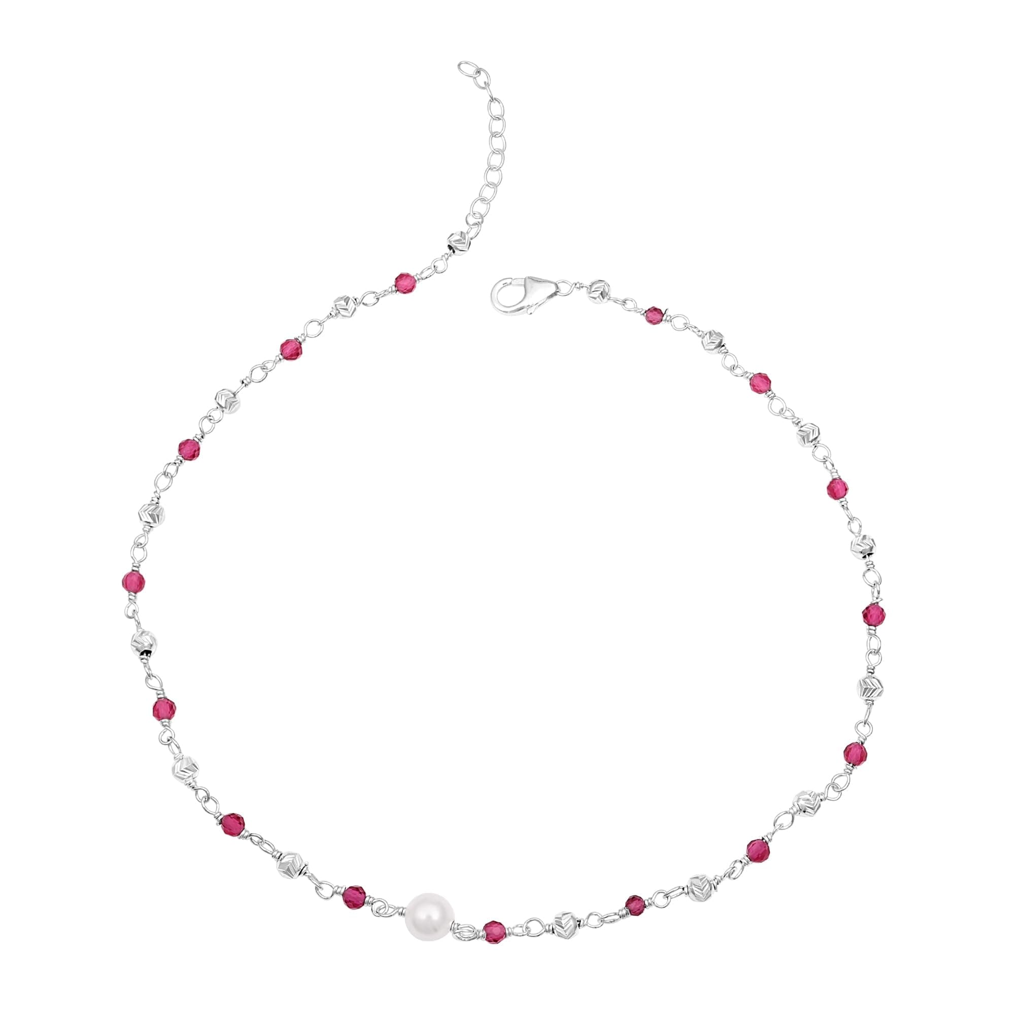 OVANA 925 Sterling Silver Pink Pearl Anklet for Women & Girls | Hallmarked Silver Single Payal | Freshwater Pink Pearl with Cubic Zirconia | Gift for Raksha Bandhan, Anniversary & Valentine's Day.