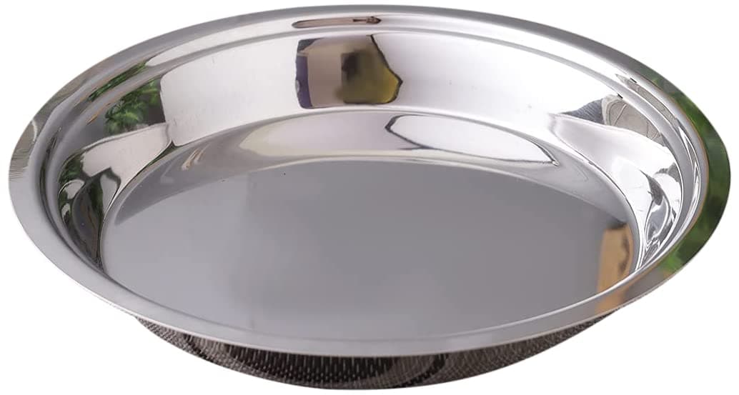 Neelam Stainless Steel 15, 22 Gauge Parat, 31 cm, Silver – Durable & Elegant Round Parat with Flower Printed, Ideal for Mixing, Kneading, Serving, Perfect for Daily Use & Special Occasions.