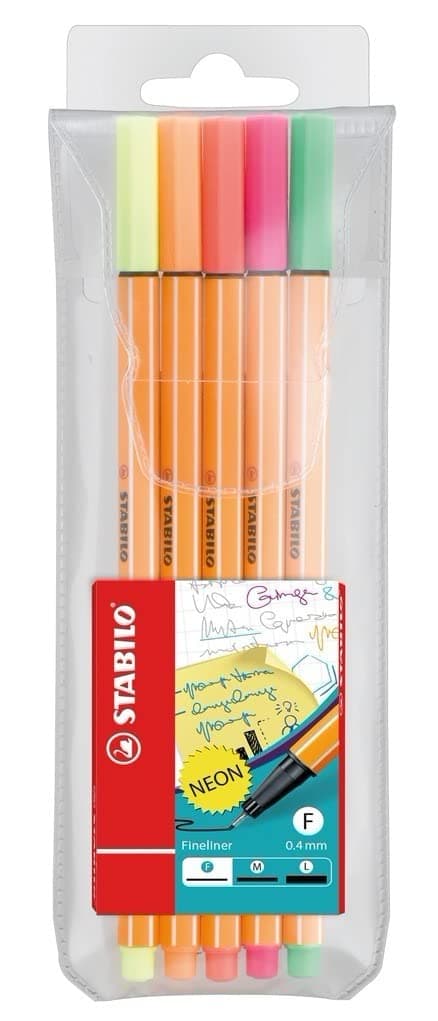 STABILO Point 88 Fineliner Pens Pack of 5 Neon