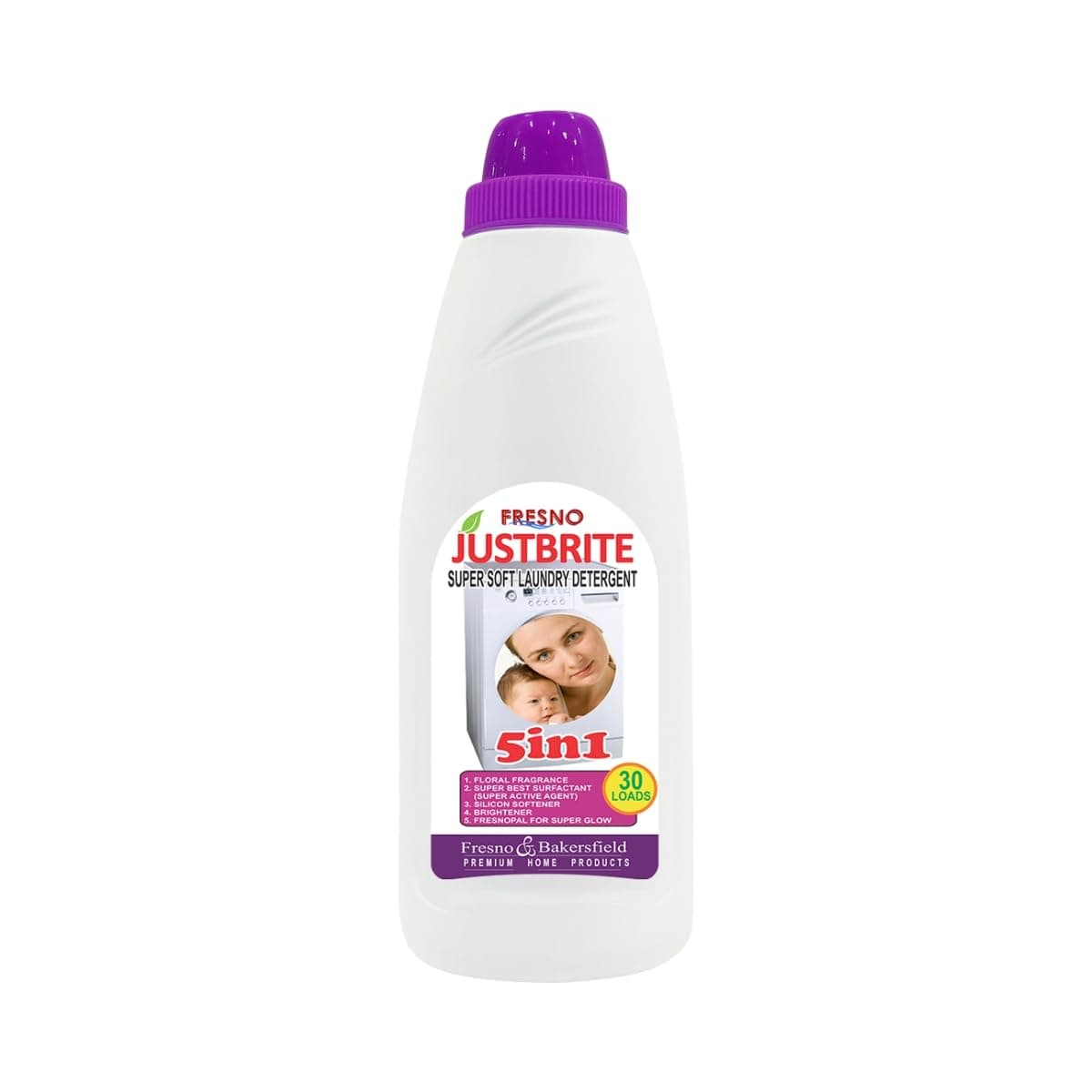 Fresno Justbrite Super Soft Laundry Detergent Liquid 30 Washes | 1.05L | 5-in-1 Fabric Care Formula | Floral Fragrance | Color Care & Powerful Stain Removal