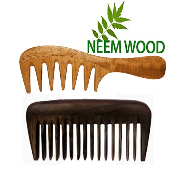 Rufiys Neem Wood and Rosewood Comb for Women & Men Combo Pack | Hair Growth | Neem Wooden Comb Wide Tooth Curly Hair Detangle | Anti Dandruff | Non Static | Styling