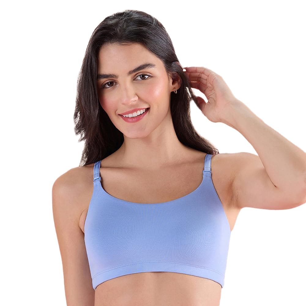 NYKD (NYB165 Cotton Non Padded & Non Wired Full Coverage Slip On T-Shirt Bra for Women | Easy Breezy Soft Fabric with Hidden Shaper Sling for No Side Bulge & Detachable Strap - Blue