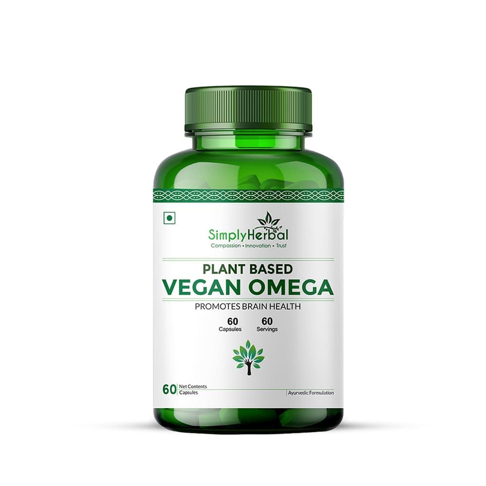 Simply Herbal Organics Pure Vegan Omega 3 6 9 Capsules 500mg Supplement Triple Strength Flaxseed, DHA for Heart, Joint & Brain Health, Immunity Booster - 60 Capsules