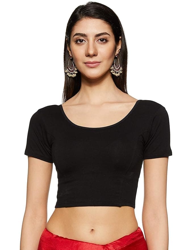 Fressia Fabrics Womens Stretchable Half Sleeve Readymade Saree Blouse (Gajri, Free Size)