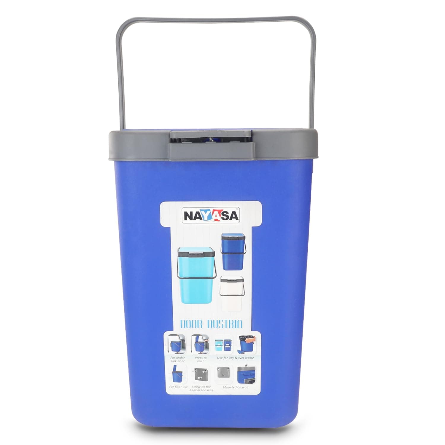 Nayasa Door Dustbin Big – 18 L Plastic Press Top Waste Bin | Multipurpose Trash Can for Home, Kitchen, Bathroom, Office | Durable Garbage Bin with Lid | Blue