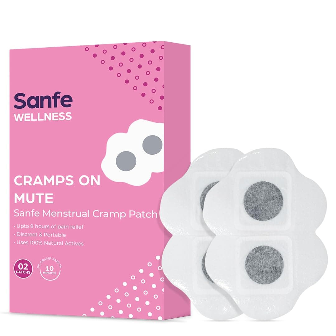 Sanfe Wellness Menstrual Cramps Patch | Instant Pain Relief | Soothes Period Cramps, Back & Muscle Pain | Heat-Free & Drug-Free Solution | Discreet, Gentle & Long-Lasting Comfort | Easy to Use, Pack of 2