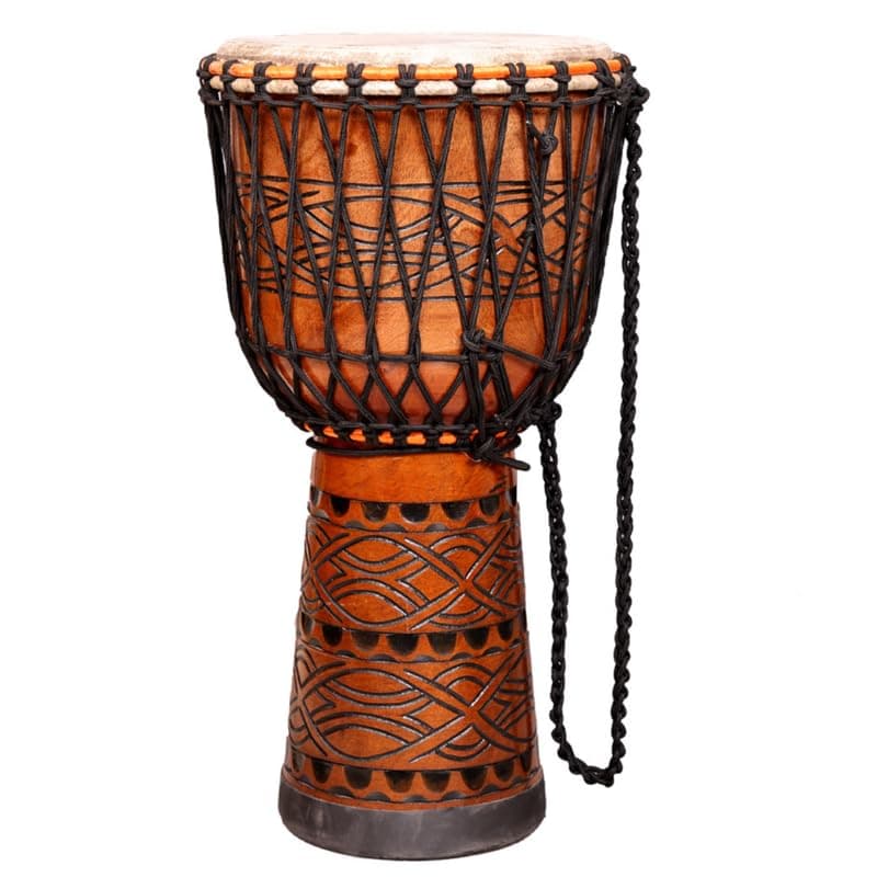 StarJam Deep Carved Mahogany Wood Djembe Drum – 14 Inches Diameter X 23.5 Inches Height Musical Instrument – Natural Finish