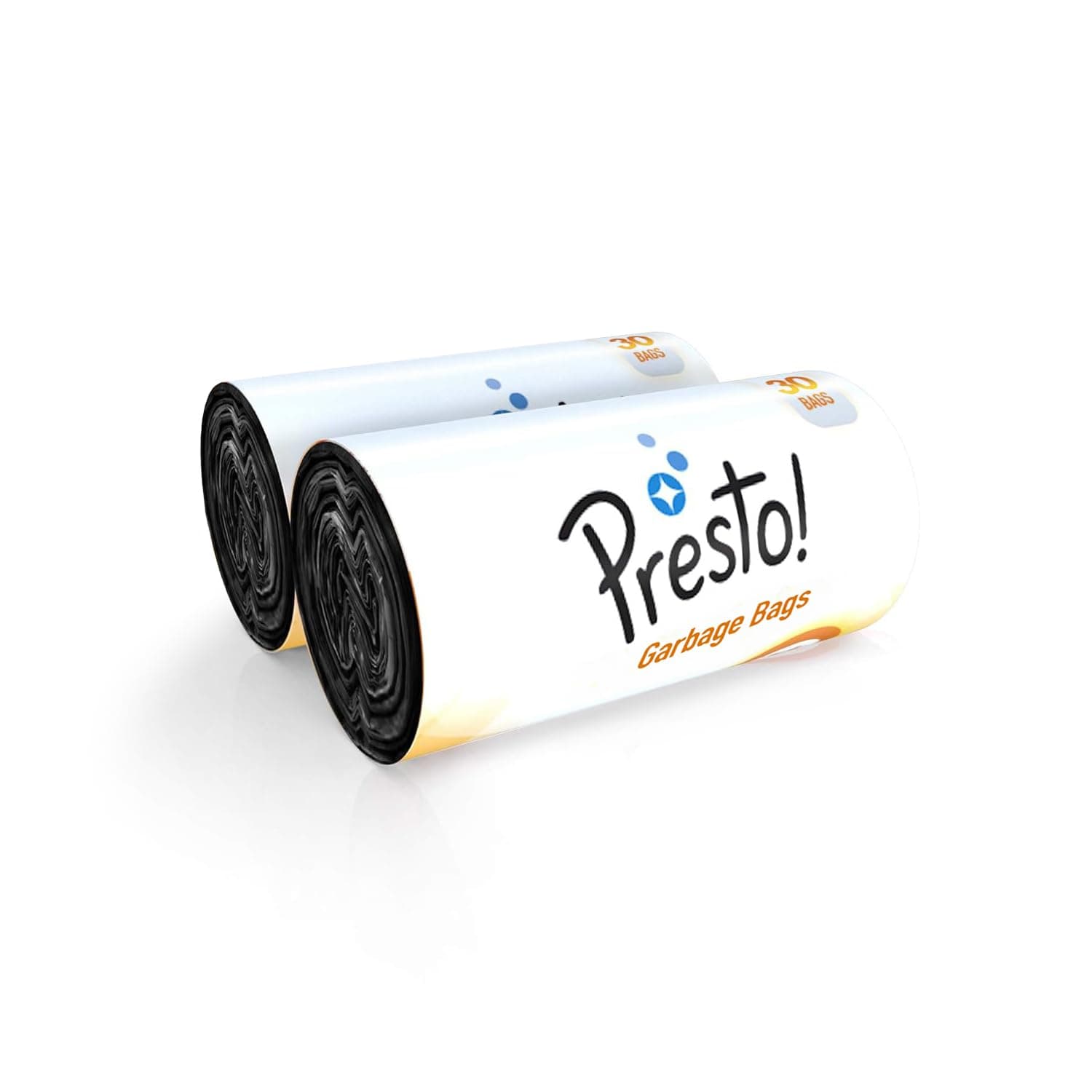 Presto! Plastic Garbage Bags, Medium -(19 X 21 Inches) - 30 Bags/Roll (2 Pieces, Black)