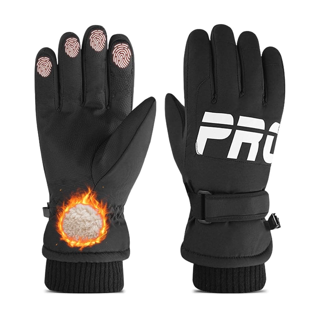 Gustave® Winter Gloves for Men - Fleece Lining, Touch Screen, Windproof, Waterproof, Anti-Slip - Outdoor Winter Warm Gloves for Riding, Hiking, Ski, Cycling - One Size Fits Most, Stylish Black