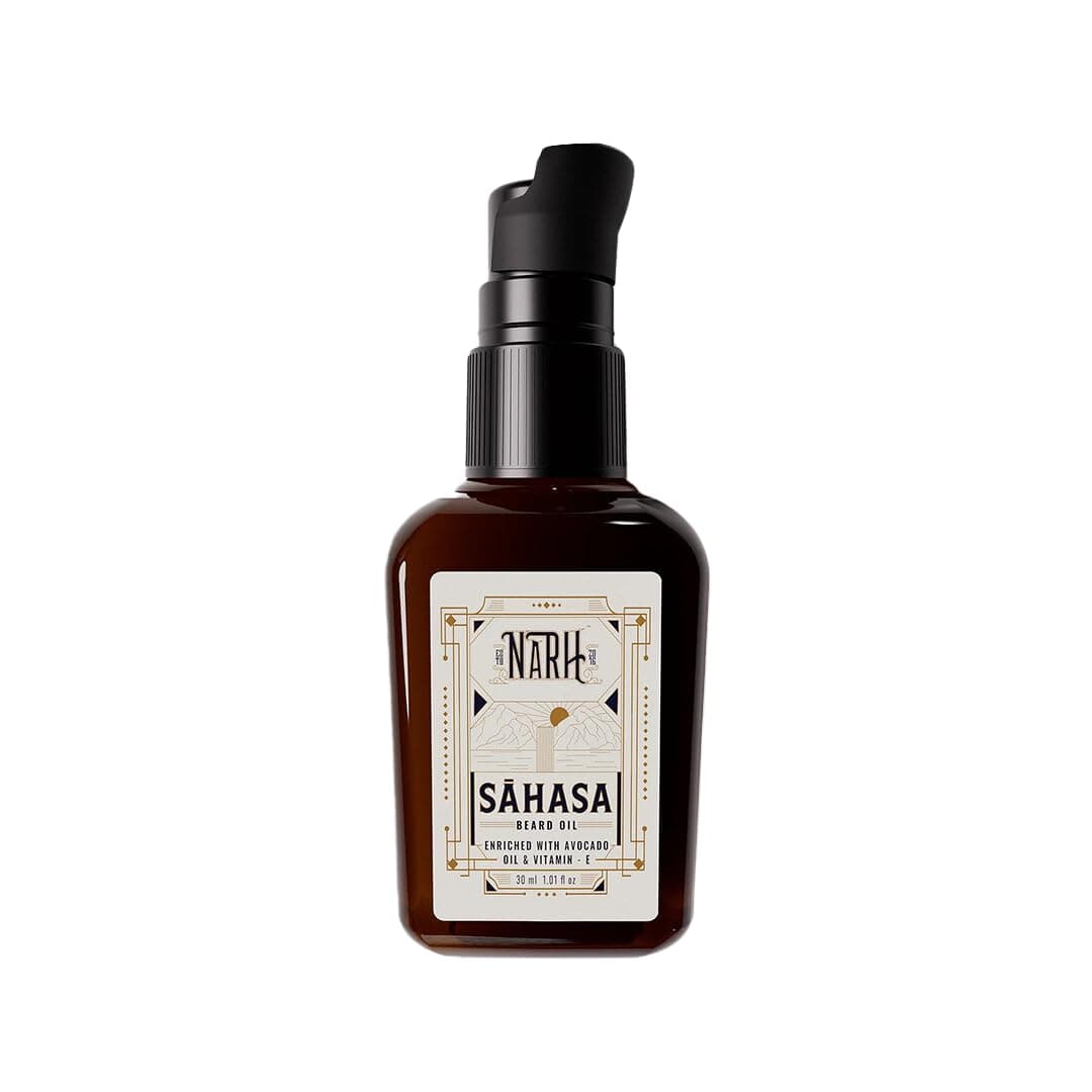 NARH SAHASA | Luxury Beard Oil for Men | Musk Fragrance | All-Natural, Non-Sticky, Beard Hydration & Anti-Dandruff | Enriched with Vitamin E, Jojoba, & Avocado Oil, 30ml