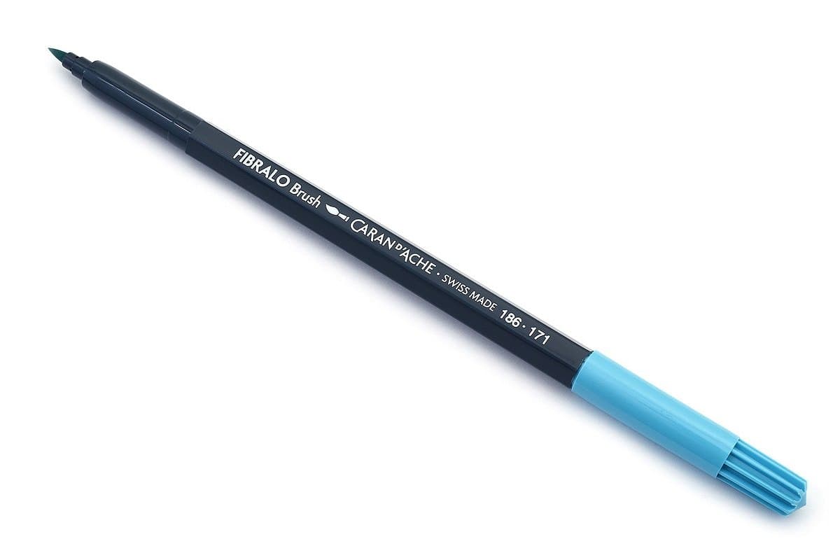 Caran Dache Fibralo 186 Water Soluble Turquoise Blue Brush Pen