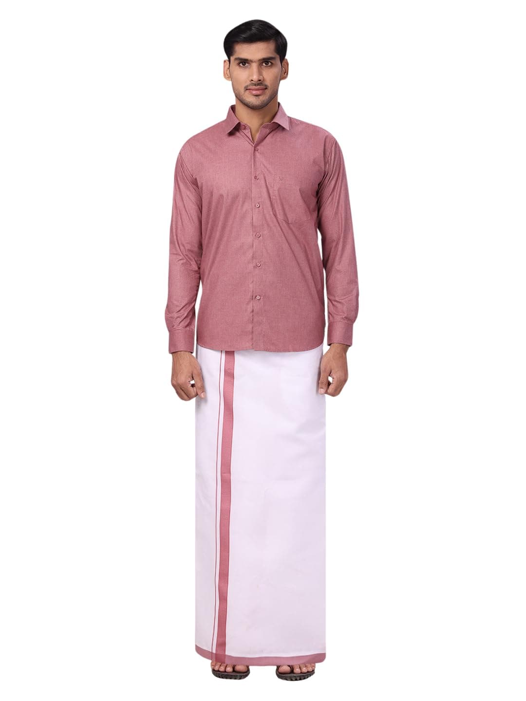 MINISTER WHITE Men's Full Sleeve Shirt with Matching Border Dhoti Combo Set for Festive & Wedding Occasions