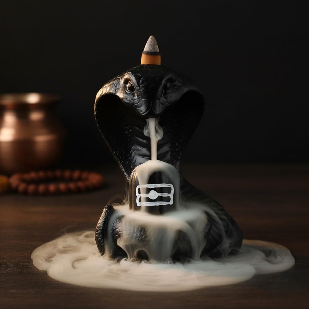 nantan Naag/Snake with Shivling Smoke Backflow Burner|Incense Holder Decorative Showpiece with 30 Free Smoke Fountain Backflow Scented Cone