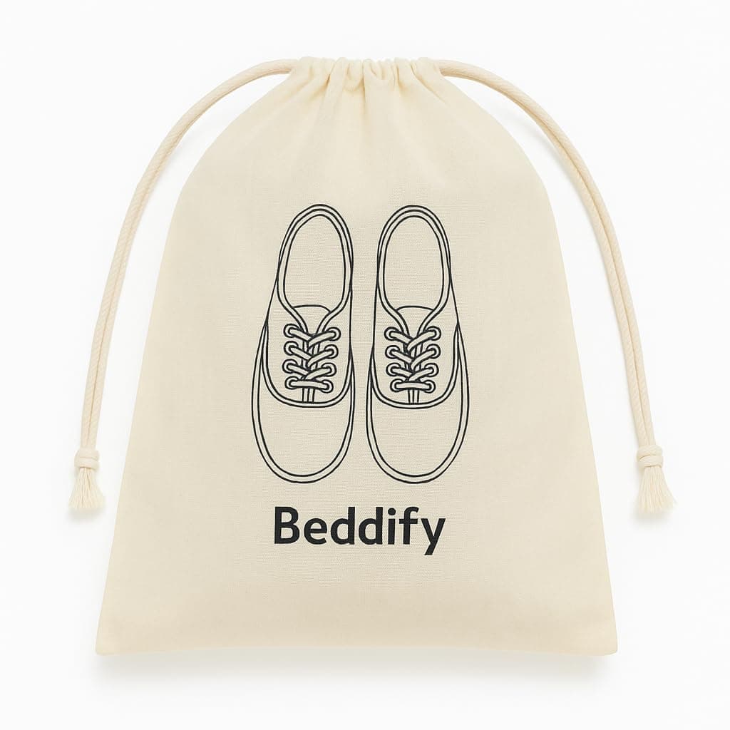 Beddify Pack of 6 Cotton Travel Shoe Cover (14 X 16 Inch) Large Pouch Footwear Organizer Durable Drawstring Bags Suitable for All Size Footwear 100% Cotton Reusable & Washable Shoe Bags - Off White