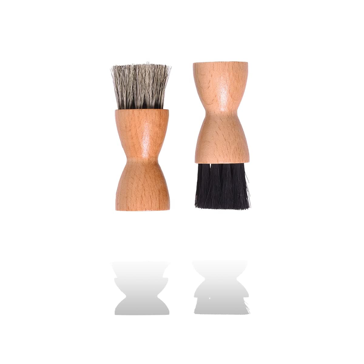 Valentino Garemi Shoe Polish Cream Applicator Brush Set – Real Horsehair for Leather Cream, Wax & Balm – Small Wooden Jar Daubers – Made in Germany (Light + Dark)