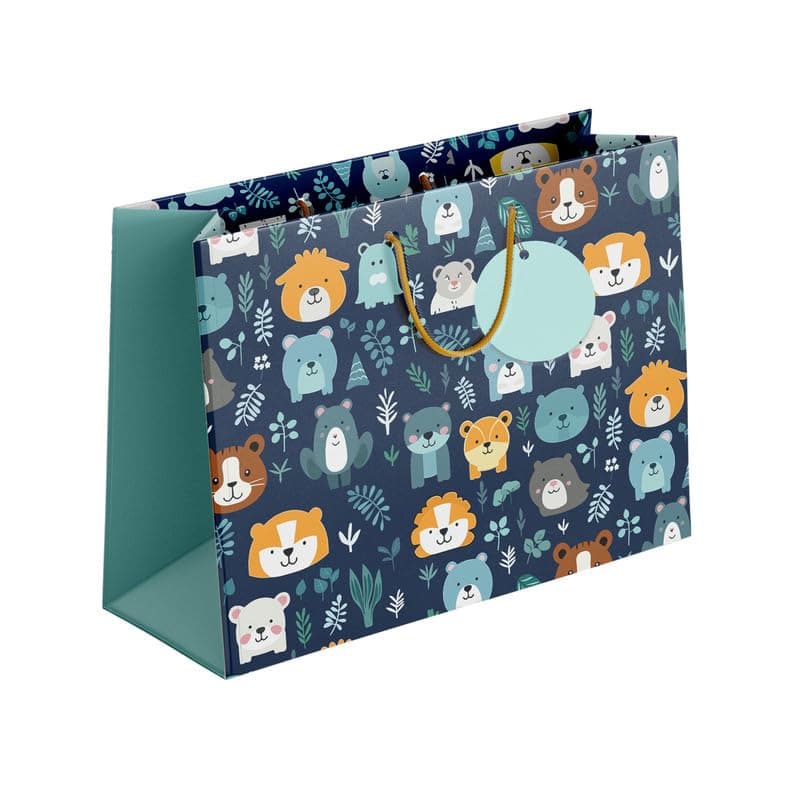 PaperPep Blue Cute Cartoon Animal Pattern PrintGift Paper Bags | Small (9"X7"X4" inches) | Attached gift tags, Ideal for Return Gifts, Weddings, Birthday & Celebrations | Pack of 3
