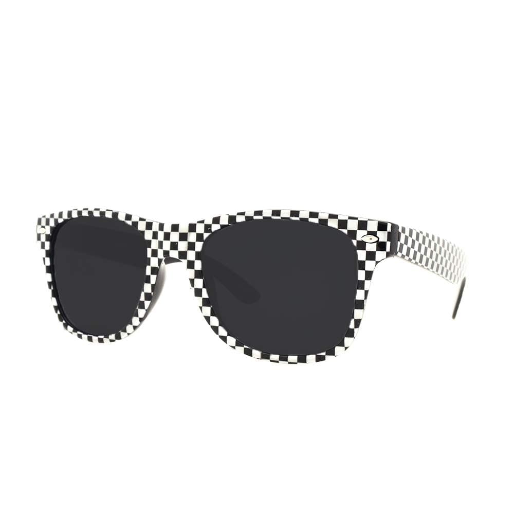 POP Fashionwear Classic Rectangular Sunglasses Polarized Lens White Frame Black Checker T712, White, One Size