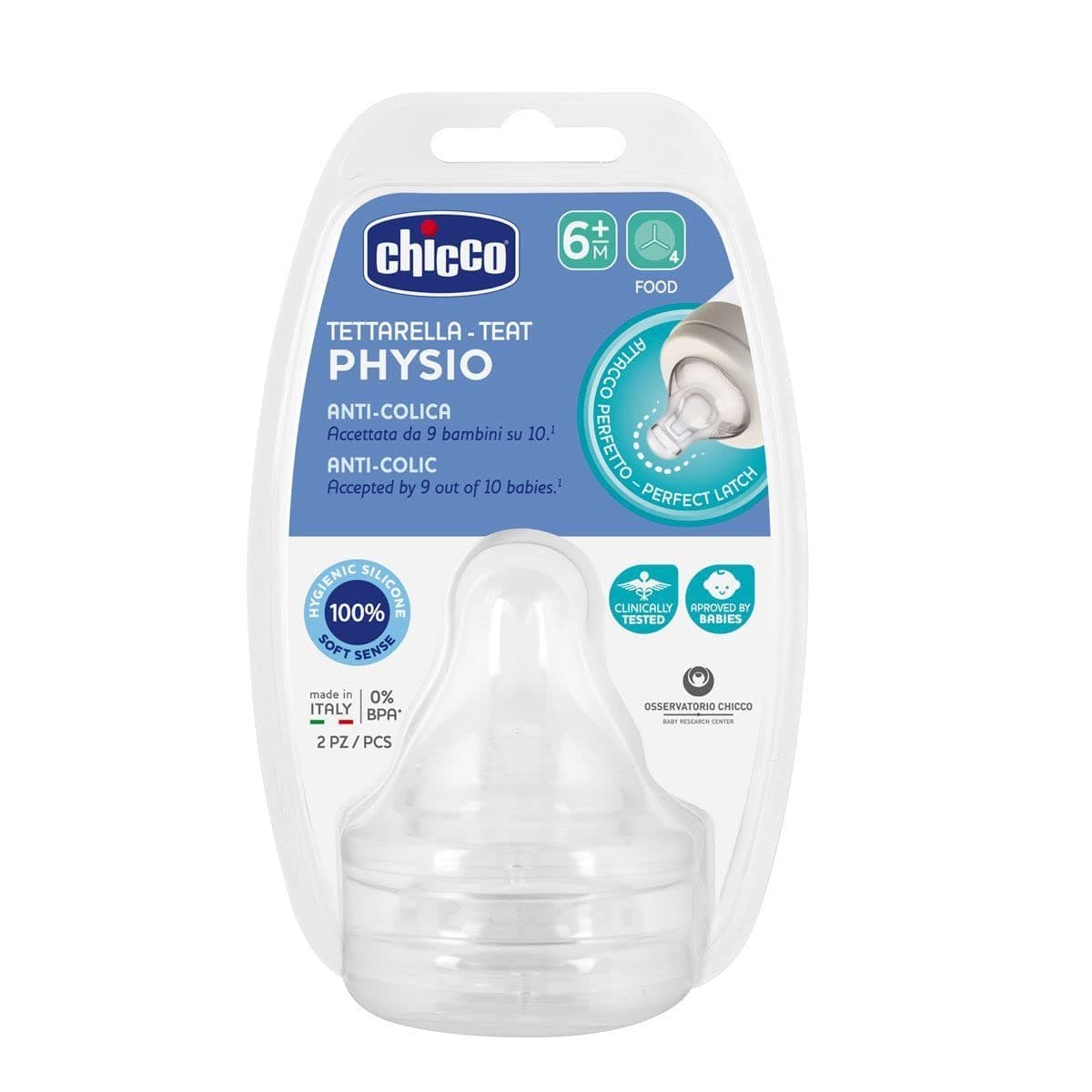 Chicco Teat Perfect 5 with Anti-Colic Effect, Nipple For Wide Neck Feeding Bottles, Food Flow, For Babies 6m+ (Pack of 2)