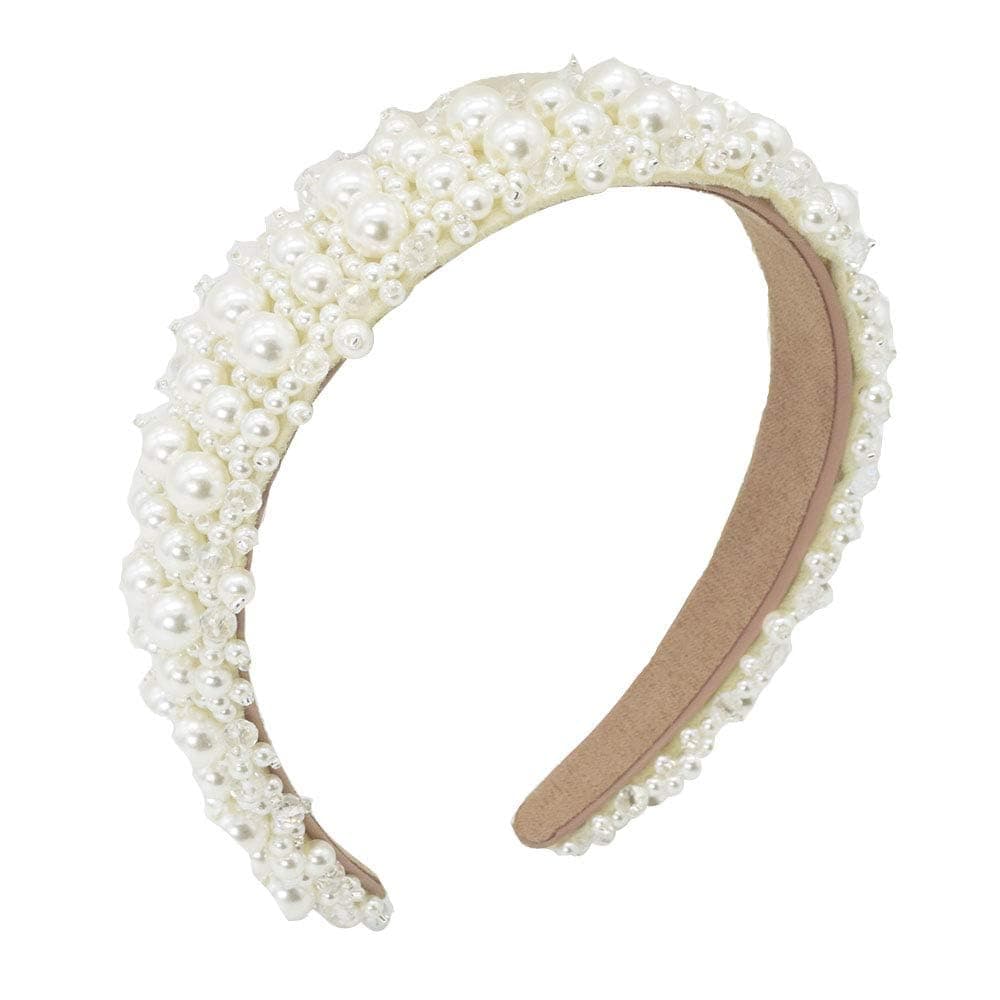 MHDGG Pearl Headbands for Women White Bling Faux Pearl Rhinestones Hairbands Bridal Hair Hoop Wedding Hair Accessories for Women Girls