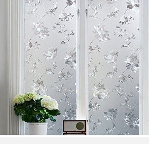 CVANU Vinyl Sheet White Flower Botanical Frosting Privacy Film Sticker for Front Door/Bathroom/Sidelight/Small Windows (24''x48'')
