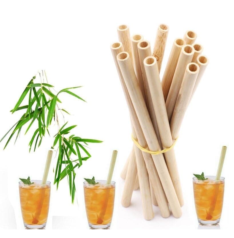 SSKR Pack of 10 Pcs Reusable Organic Bamboo Straws - 8 Inch Long | Biodegradable Straws for Kids and Adults, Handcrafted Natural Alternative to Plastic, BPA Free and Non-Toxic