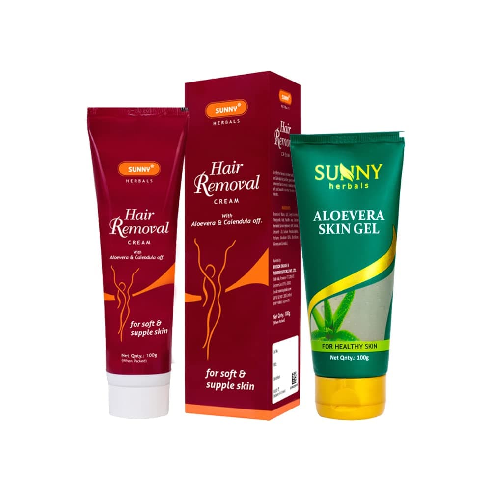 Sunny Herbals Hair Removal Cream(100gm) & Aloevera Skin Gel Moisturizer(100gm) | For Pain Free & Gentle Removal of Unwanted Hair | Provides Radiant, Glowing Look Skin | Fights Flaky or Patchy Skin