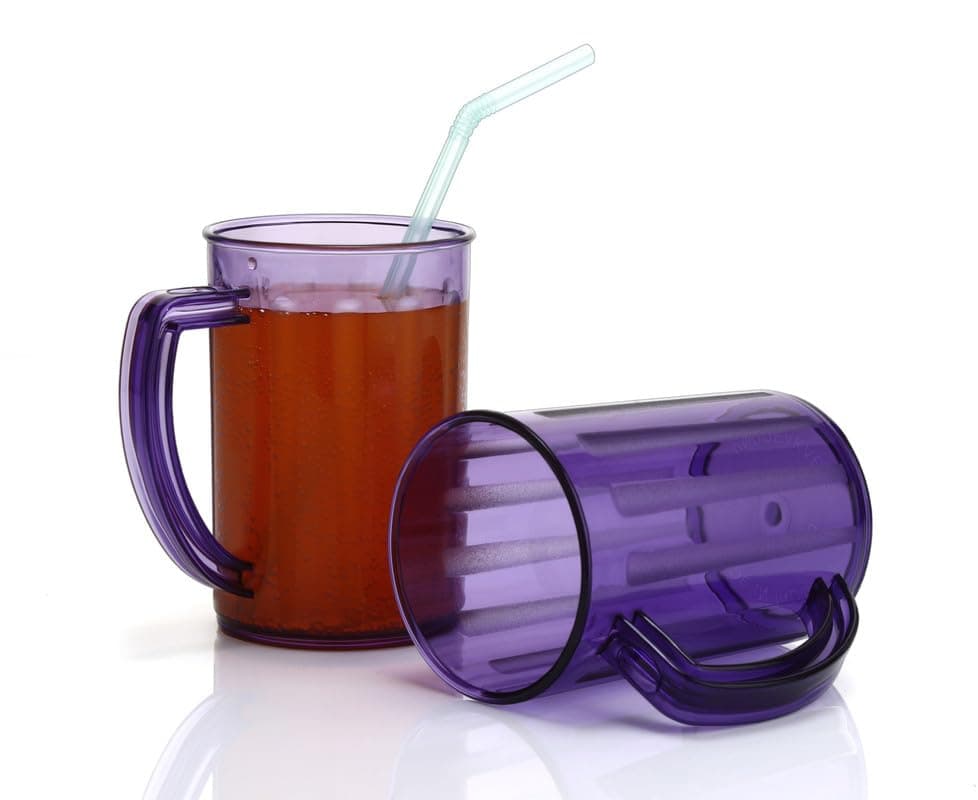 HAPPI Unbreakable Water and Juice Drinking Glass Shake Mug with Handle Beer/Wine Shake Glass Mug Plastic PET Transparent Stylish Sharbat Glass 400 Ml - Set of 2 (Purple)