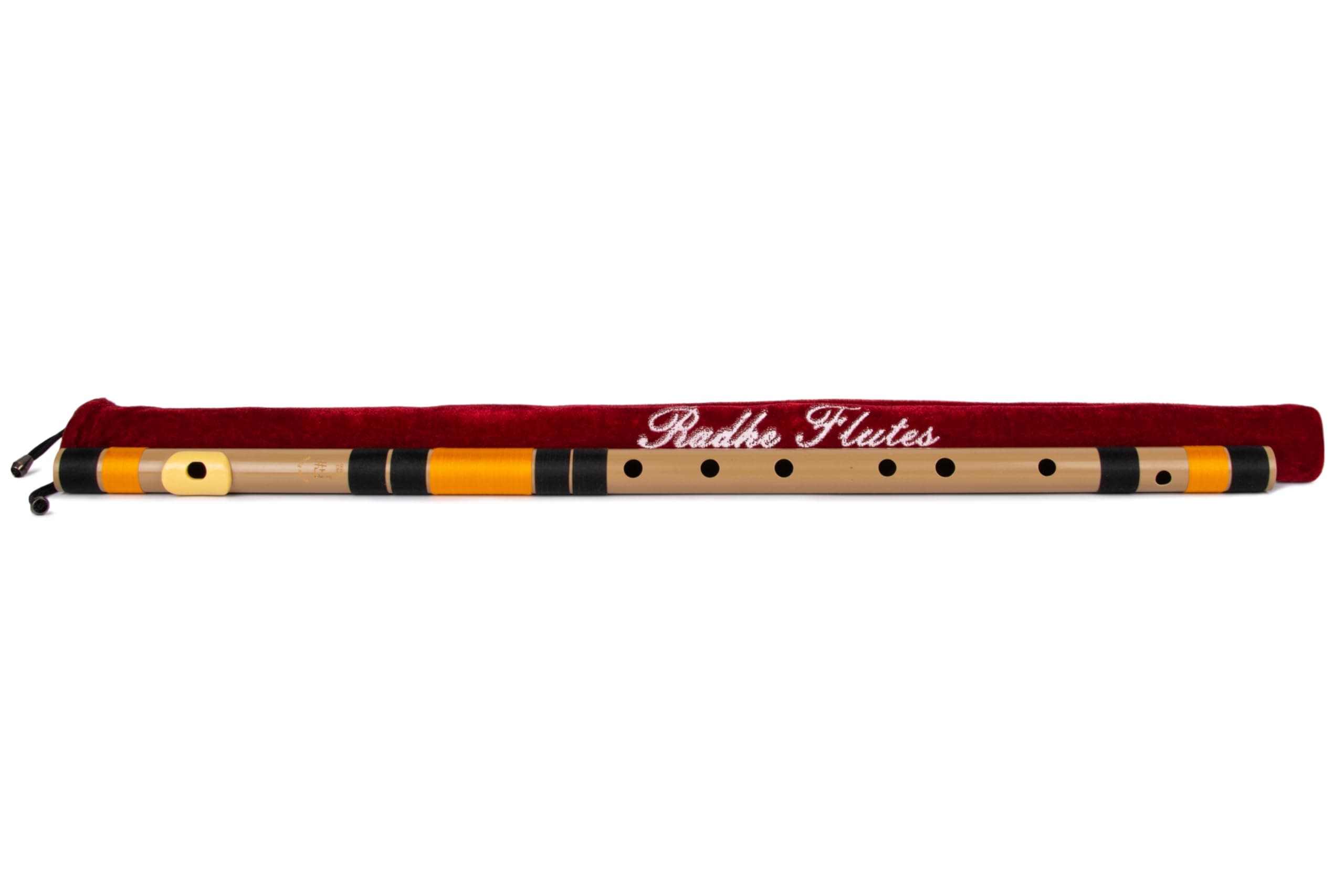 Radhe Flutes | F Sharp Right Handed Base Bansuri | Black & Orange| Tuned With Tanpura A=440Hz | PVC Flute + Velvet Cover + Hindi & English Flute Lessons