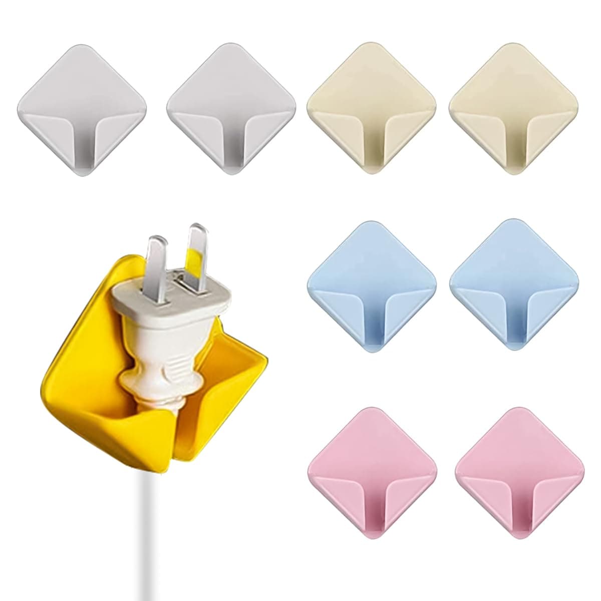 HASTHIP Wall Mounted Heavy Duty Plastic Adhesive Hooks for Plugs Toothbrush - Multicolor, 8-Pack