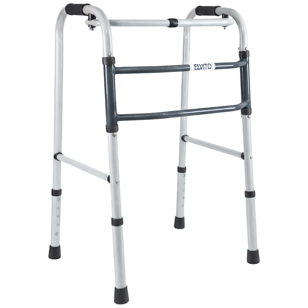 Elvito Foldable Active Walker For Old people | Height Adjustable 5 Levels | Heavy-Duty Walker For Adults Foldable | Walker For Patients At Home | Walker for Men | Durable, Stable & Rust-Resistant | 1 Year Warranty | (Active Walker)