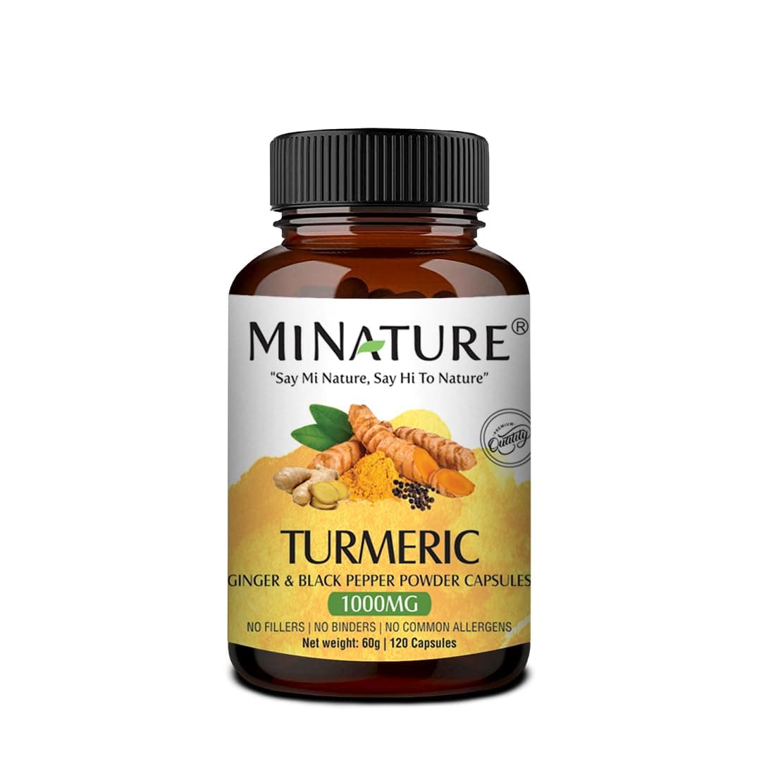 MI Nature Turmeric Curcumin Capsules | Curcuma Longa with Black Pepper Extract & Ginger (3 in 1)| 1000 mg Herbal Supplement (Clean Formula) | 120 Vegan Capsules |2 Month Supply | Made in India