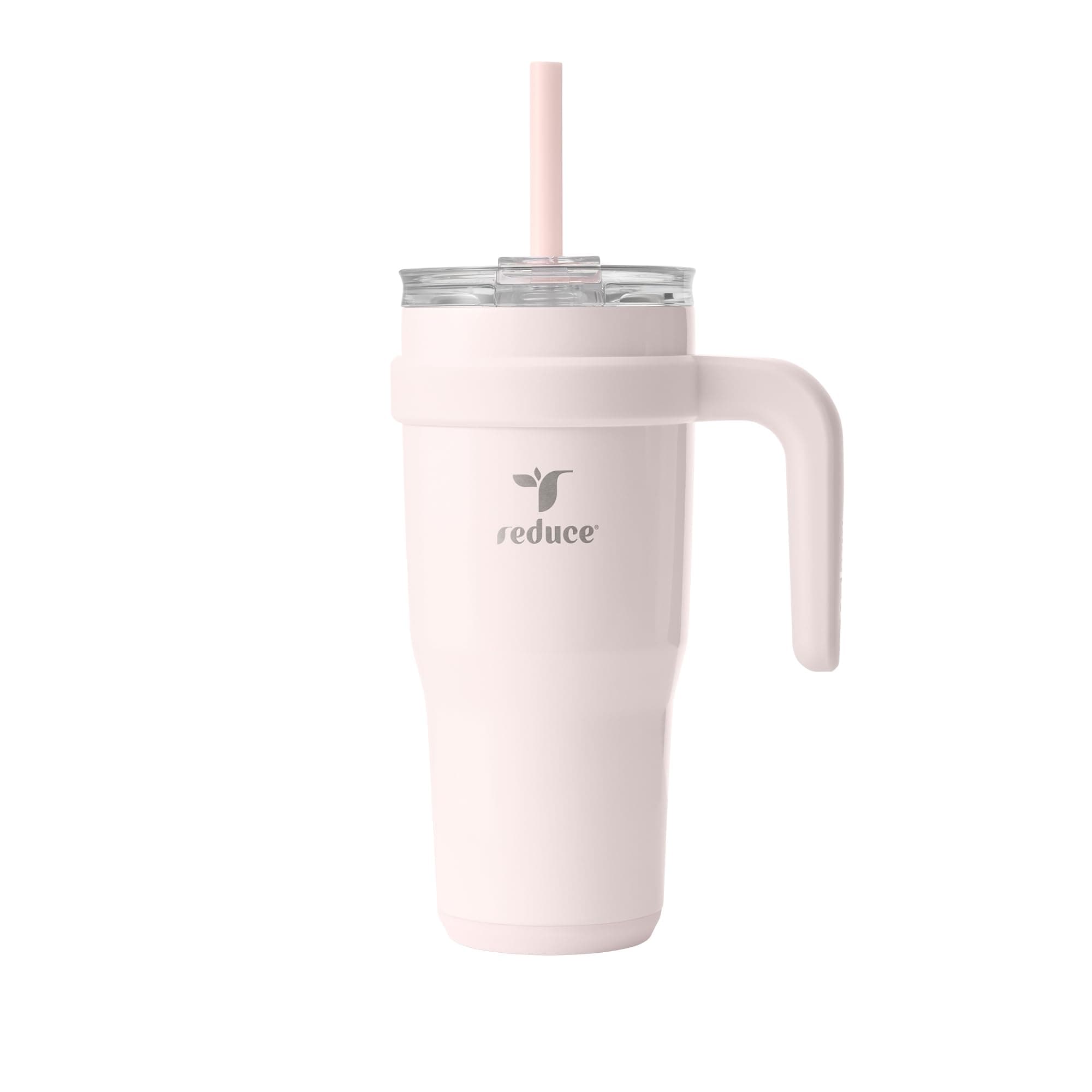REDUCE 24 oz Stainless Steel Tumbler with Handle - Dual-Wall Vacuum Insulated Travel Mug, Sweat-Proof Lid & Reusable Straw - Keeps Drinks Cold for 24 Hrs, Fits Cupholders, Dishwasher Safe-Pink Cotton
