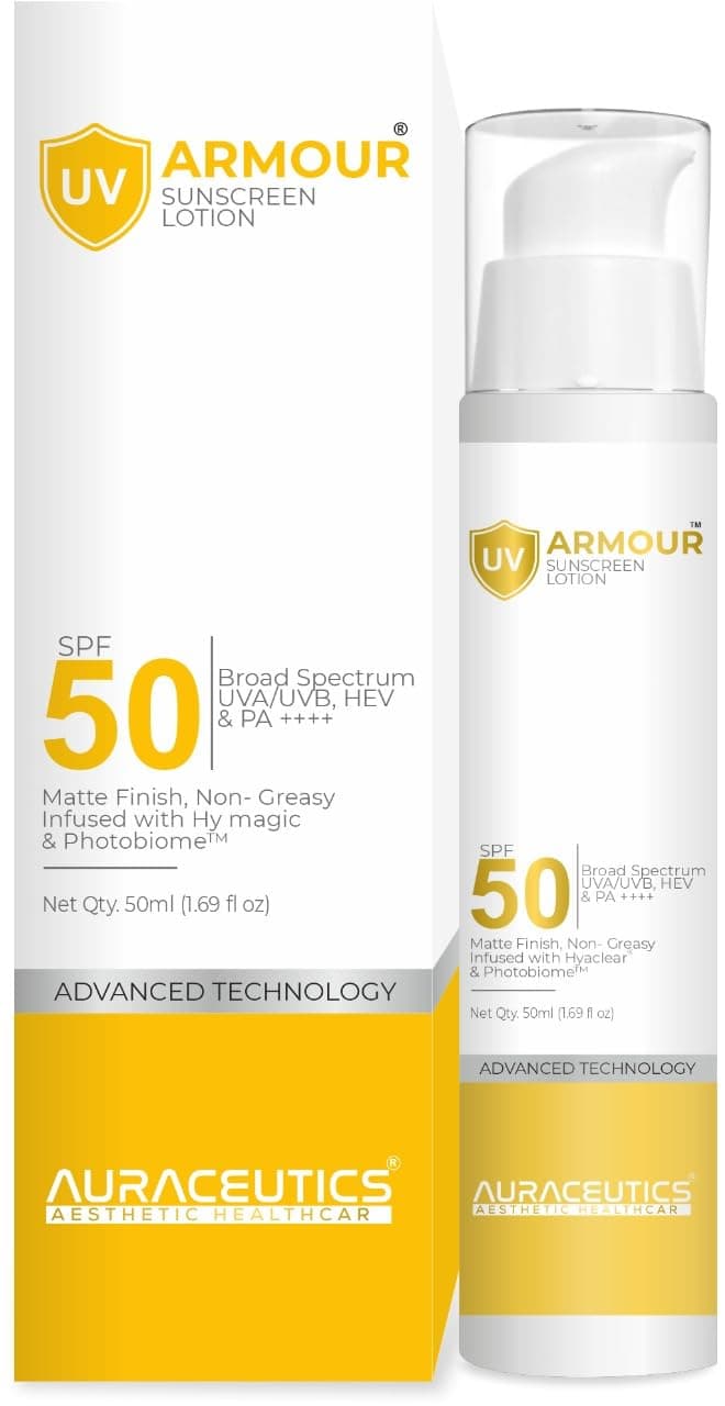 UVArmour Sunscreen Lotion SPF 50, Broad Spectrum UVA/UVB Protection, Matte Finish, Non-Greasy, 50ml