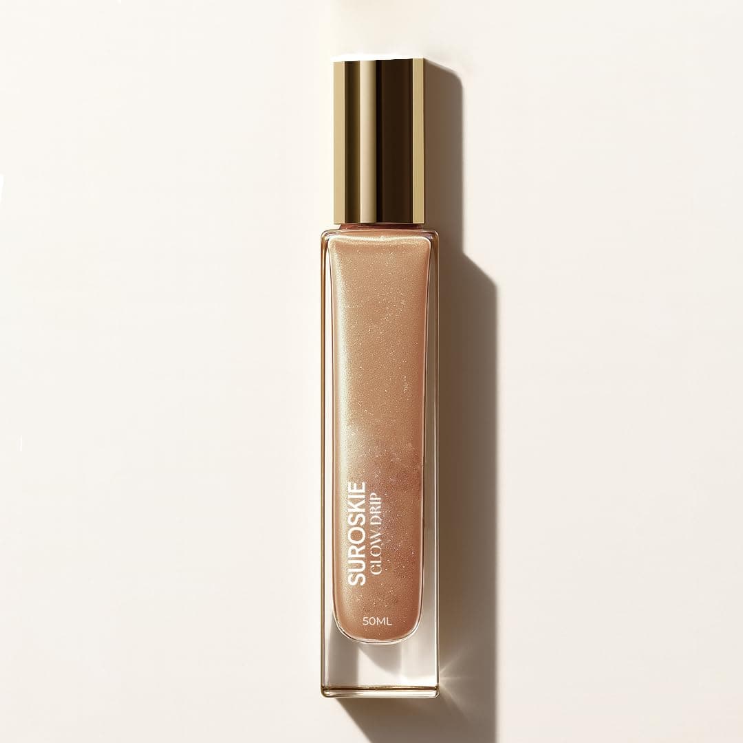 Suroskie Glow Drip 50ml Body Highlighter (Golden Hour, with Brush) | Shimmer for Radiant & Luminous Skin | Non-Greasy & Quick Absorbing | with Superfood Oils & Gold Mica | Body Shimmer for Women
