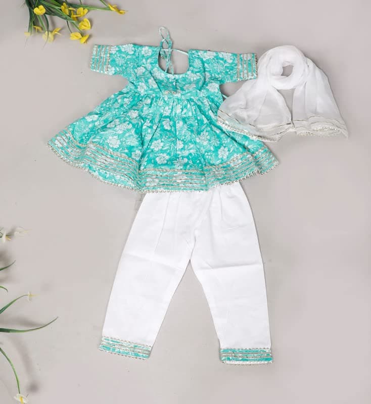 Kids villa Designer Cotton Printed Kurti & pant set for Girls/Girls Ethenic Wear| Baby Girls Cotton Printed Frock Style Anarkali Kurti With Pant
