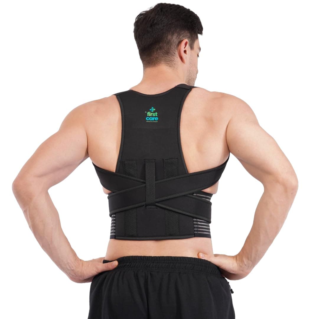 Dr First care Posture Corrector Belt for Men & Women | Back & Shoulder Support Brace for Pain Relief | Adjustable, Breathable Back Straightener | Wear Under Clothes | Universal Fit | Made in India | 1 Year Warranty