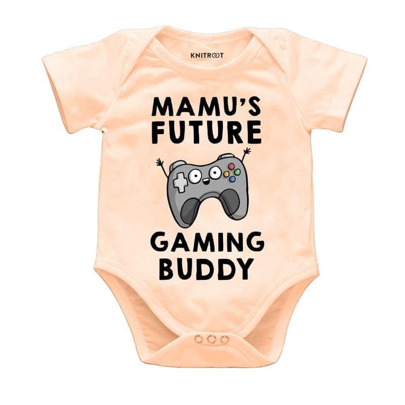 KNITROOT Mamu's Family Special Onesies, Unisex Baby Kids 100% Cotton Envelope Neck Half Sleeve Romper, Bodysuit, Sleepsuit, Mamu's Gaming Buddy, 9-12 Months, Infant Cloths for Boys & Girls