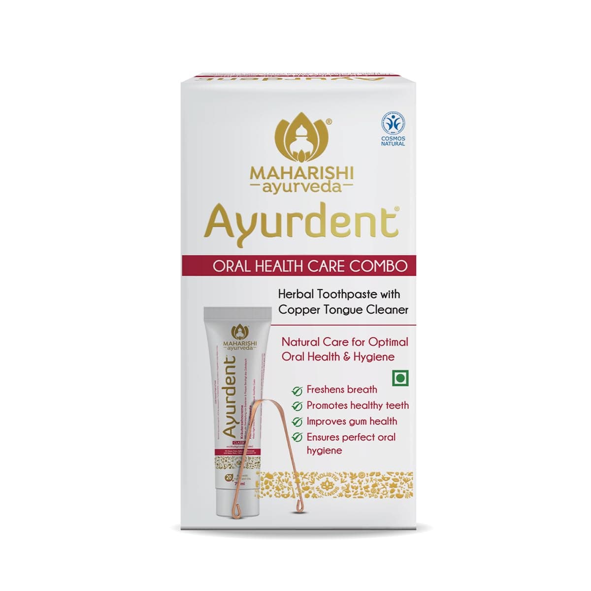 Maharishi Ayurveda Ayurdent Classic Toothpaste&Copper Tongue Cleaner Combo Fluoride&Sls-Free Toothpaste For Stronger Teeth Premium Copper Oral Tongue Scraper For Bacteria&Plaque Removal,1 Count