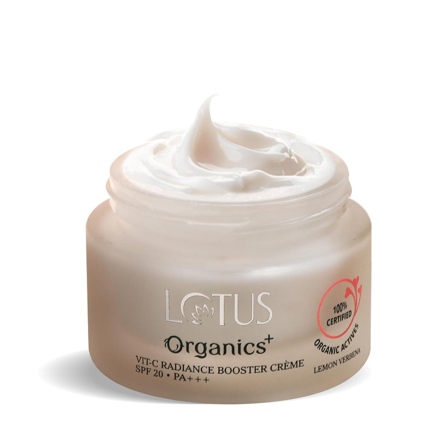 Lotus Organics+ Vitamin C Radiance Booster Face Cream | 100% Certified Organic Lemon Verbena | Boosts Collagen & Deeply Moisturises | SPF 20 PA+++ | All Skin Types | 50gm