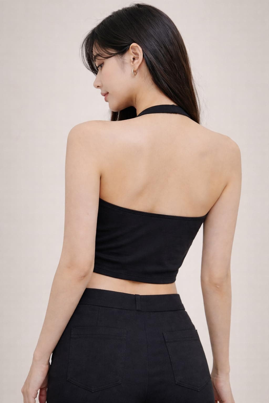 TIVANTE Solid Halter Neck Top for Women Stylish with Button Detailing | v Neck Tops for Woman | Sleeveless Tops for Women Tops