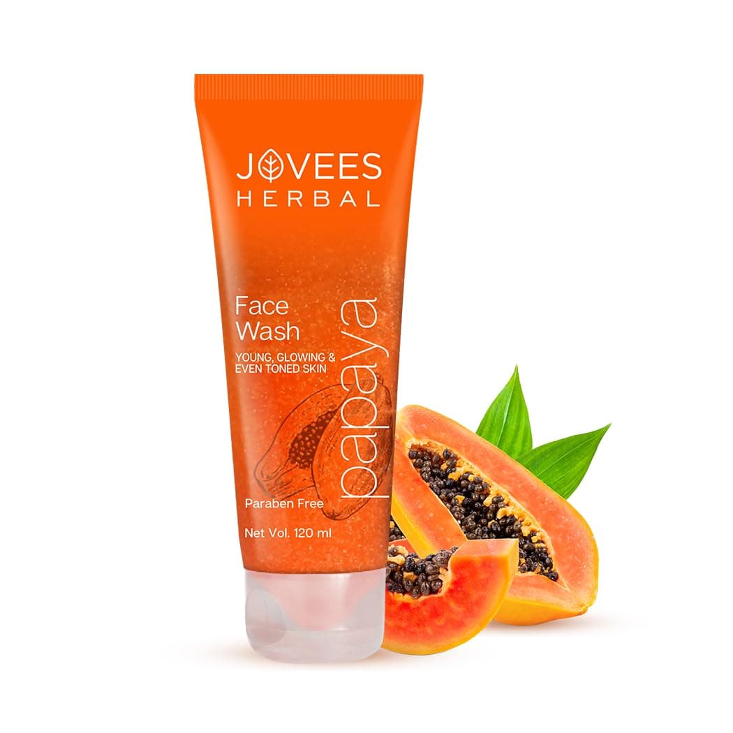 Jovees Herbal Papaya Face Wash For Glowing and Clear Skin with Papaya & Bilberry Ext | Gentle Cleanser For Brightens Skin, Removes Pigmentation & Dark Spots | For All Skin Types - 120ML