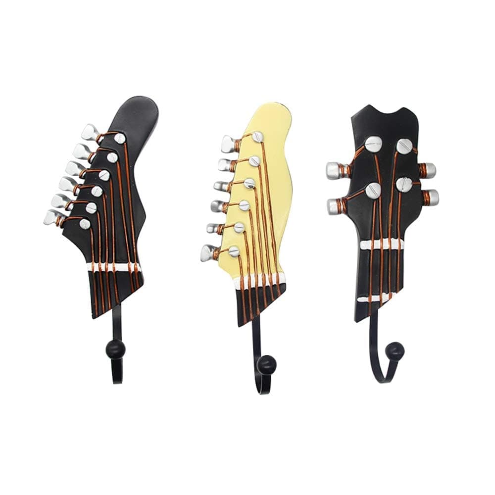 KUNGYO Pack of 3PCS Towel Coat Wall Rack Hangers Guitar Shape Vintage Resin Decorative Hooks (3-PACK)