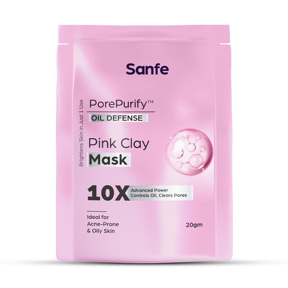 Sanfe Pink Clay Mask for Face | Brightening Face Pack | Detox Clay Mask for Oily & Acne-Prone Skin | Controls Oil, Clears Blackheads & Tightens Open Pores | 10X Powerful Glow | 20 gm